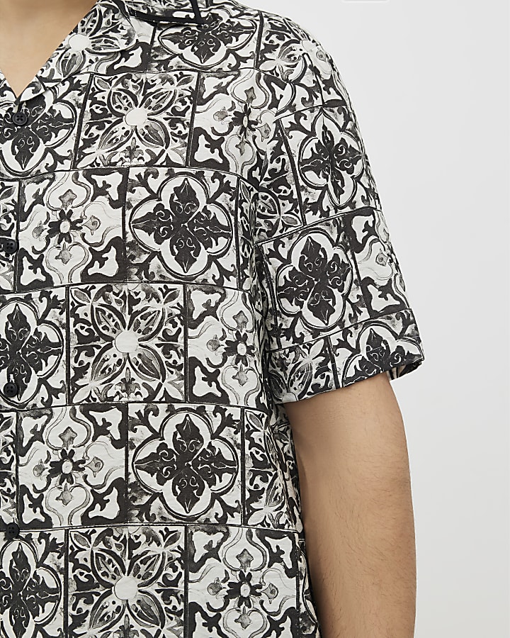 bianco regular fit barocco piastrelle camicia stampa