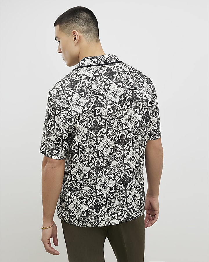 bianco regular fit barocco piastrelle camicia stampa