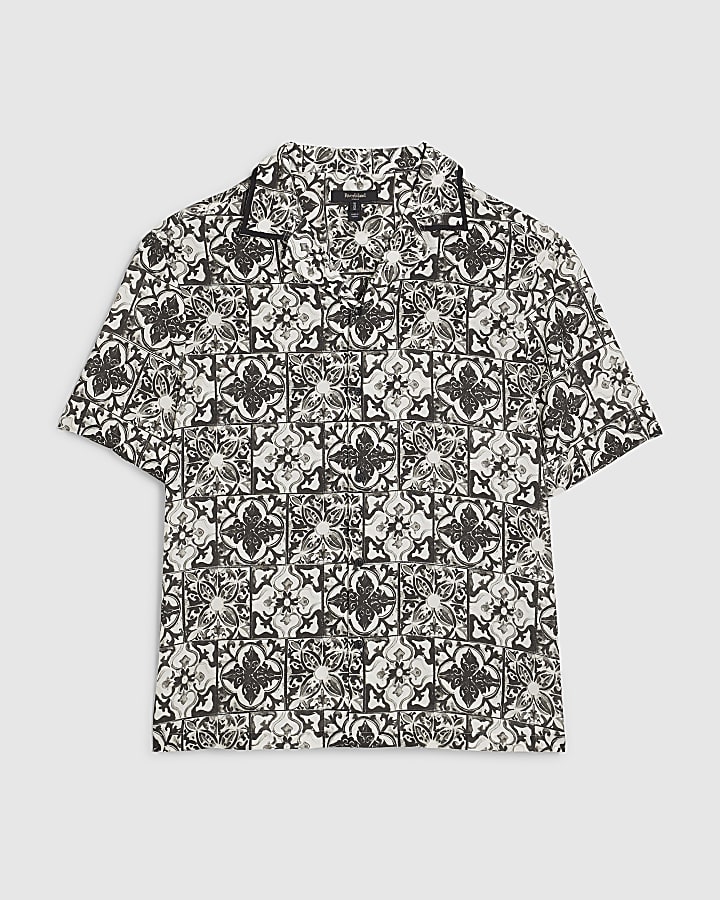 bianco regular fit barocco piastrelle camicia stampa