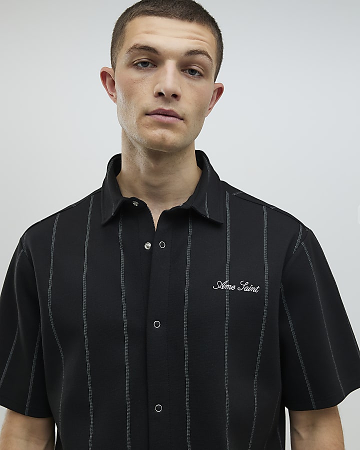 nero vestibilità regolare gessato shirt