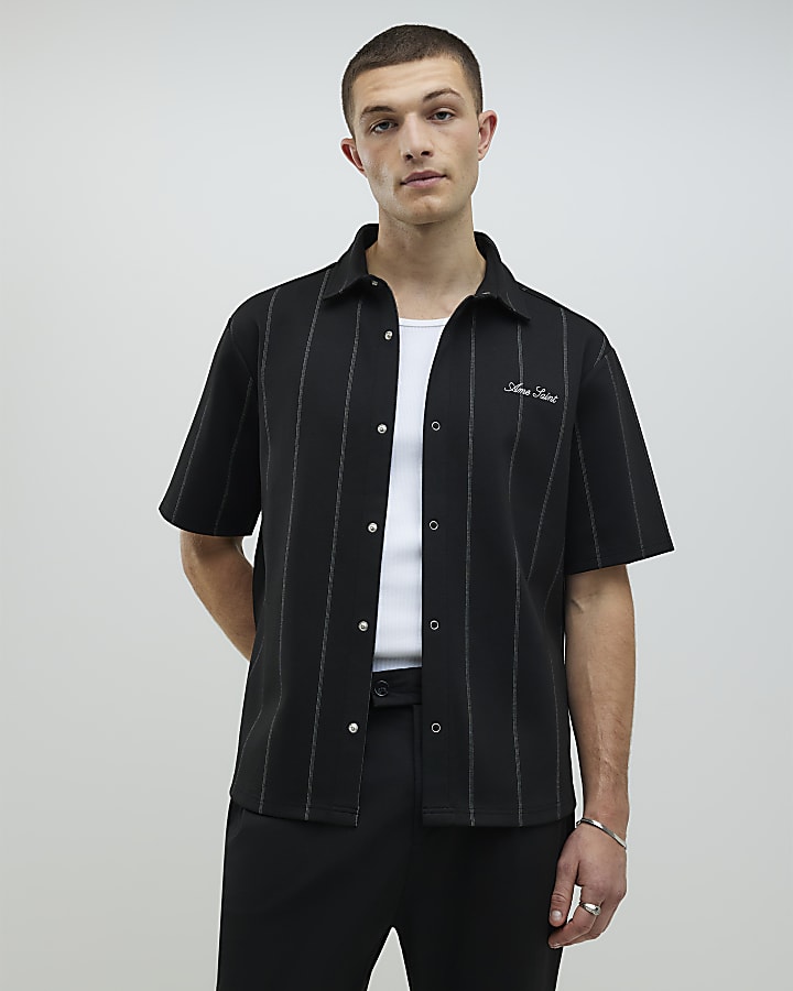 nero vestibilità regolare gessato shirt