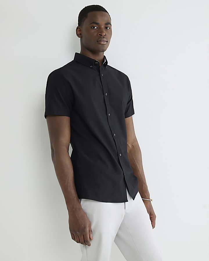 nero muscle fit shirt testurizzata