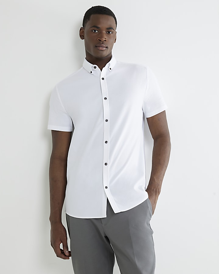 white muscle fit shirt testurizzata
