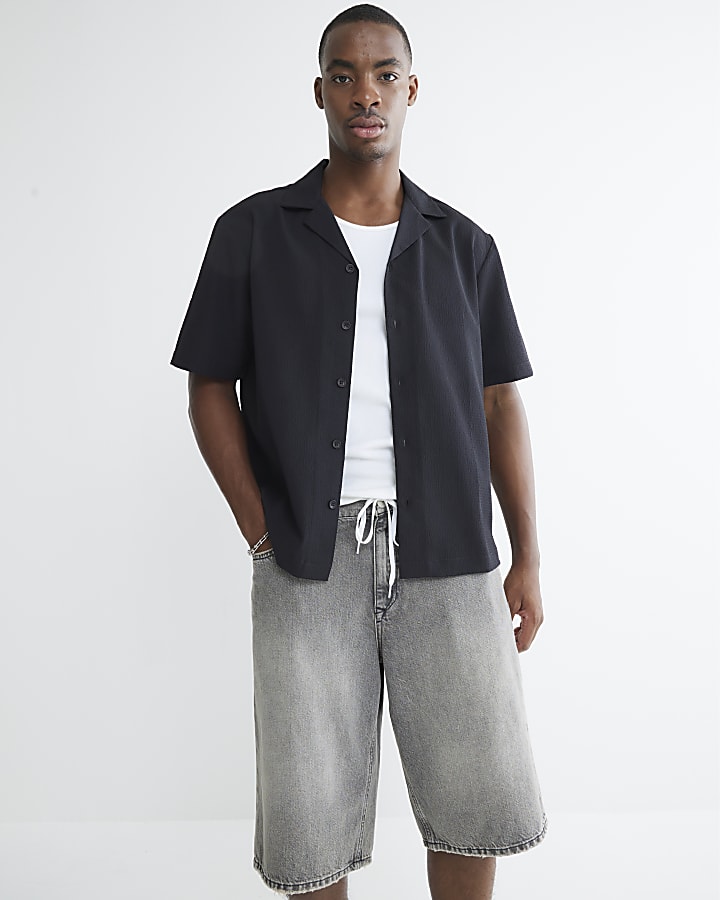 nero vestibilità regolare texture shirt