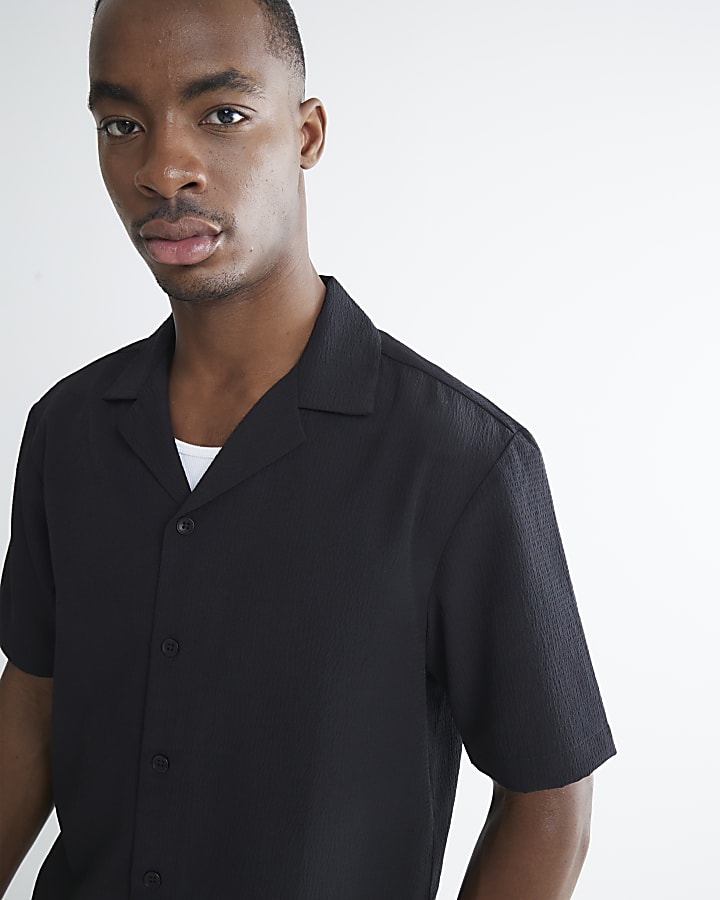 nero vestibilità regolare texture shirt