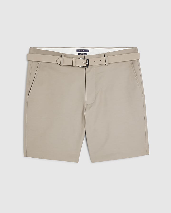 beige con cintura slim fit chino shorts