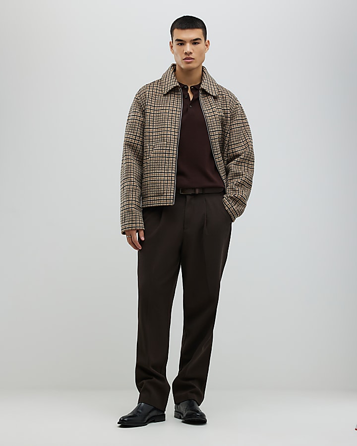 marrone twill pantaloni a gamba larga