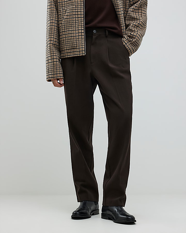 marrone twill pantaloni a gamba larga