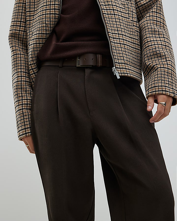 marrone twill pantaloni a gamba larga