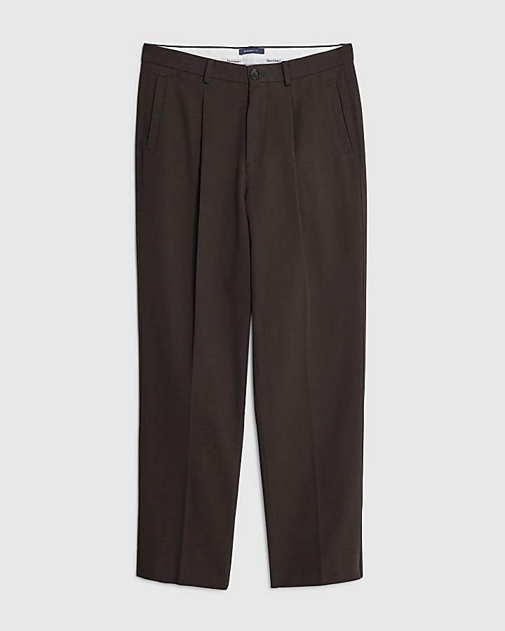 marrone twill pantaloni a gamba larga