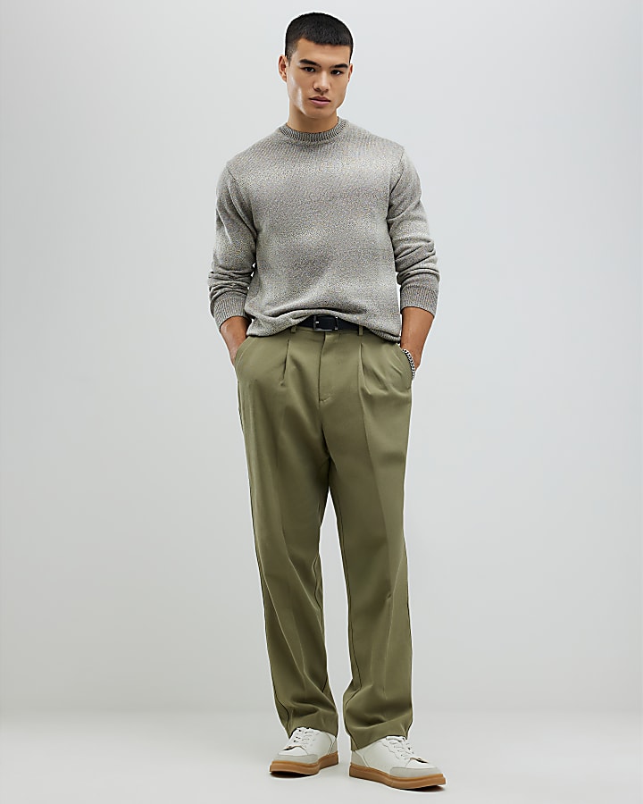khaki twill pantaloni a gamba larga