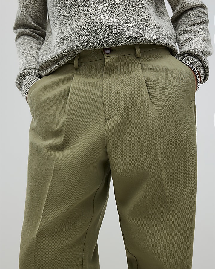 khaki twill pantaloni a gamba larga