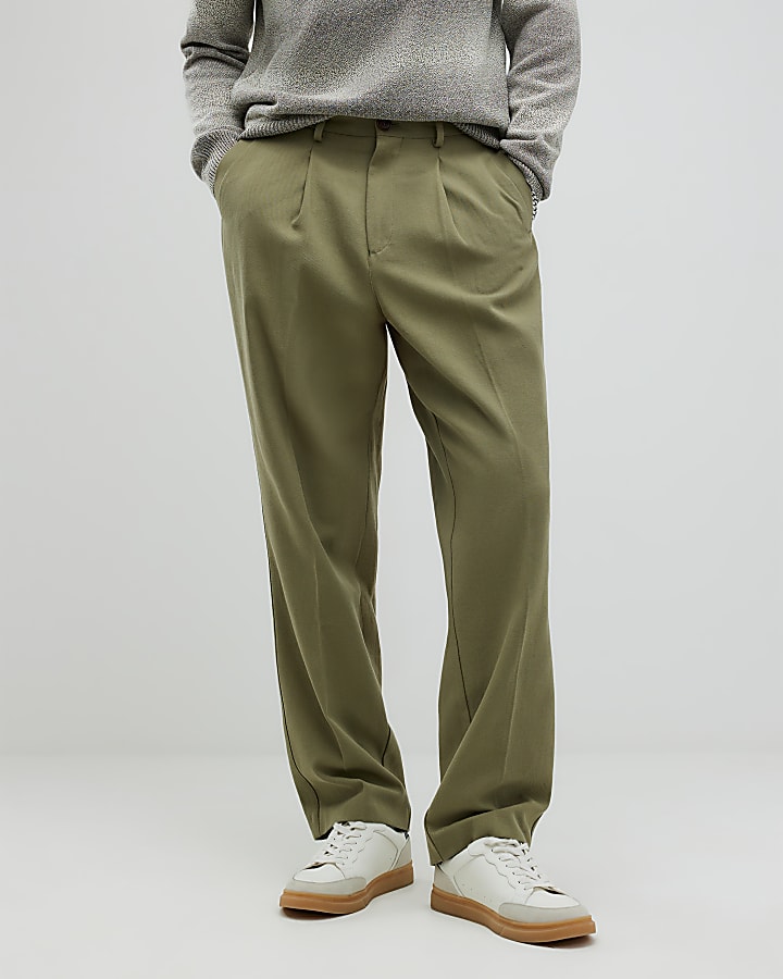 khaki twill pantaloni a gamba larga
