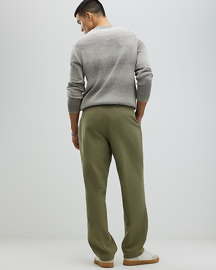 khaki twill pantaloni a gamba larga