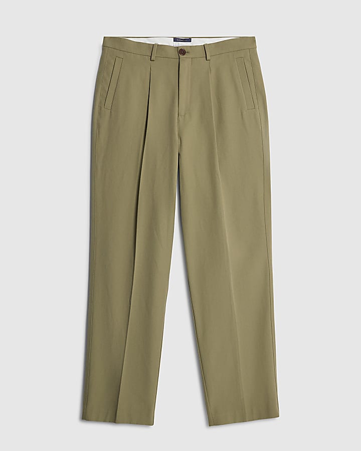 khaki twill pantaloni a gamba larga
