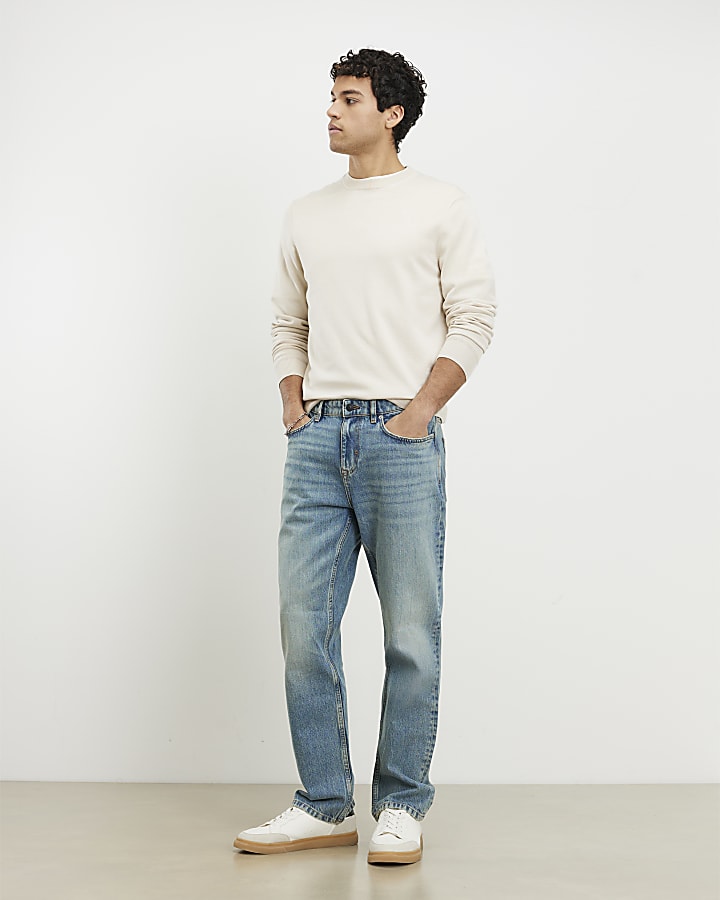 blu gamba a tubo mid wash jeans