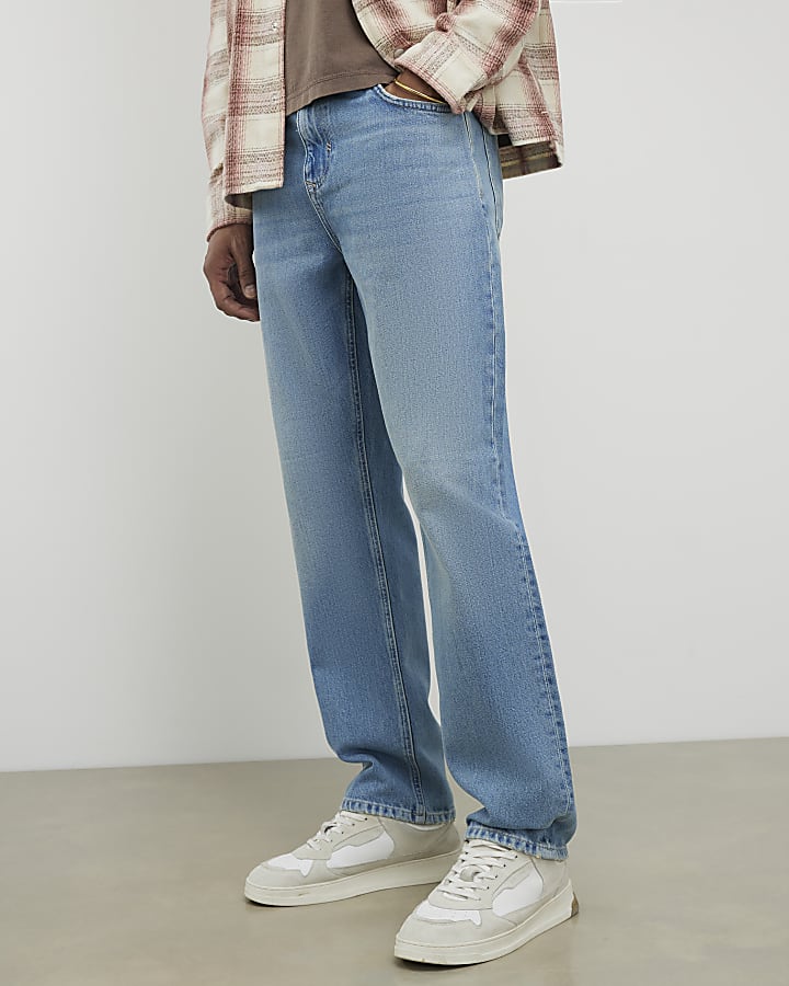 blu lavato i jeans gamba dritta