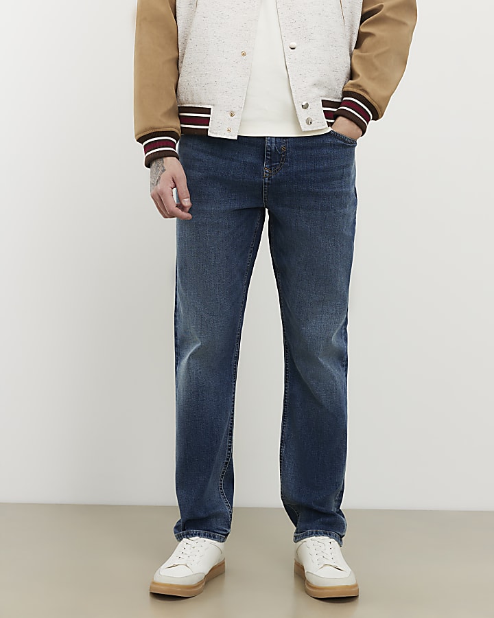 blu lavato i jeans gamba dritta