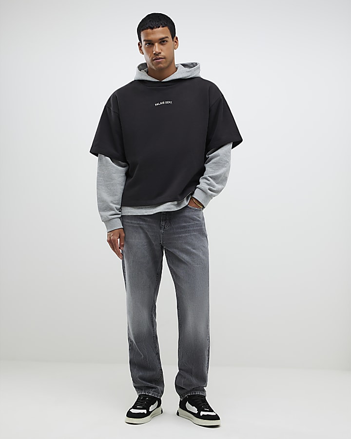 grigio lavato i jeans gamba dritta