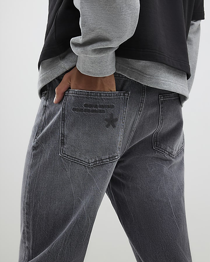 grigio lavato i jeans gamba dritta