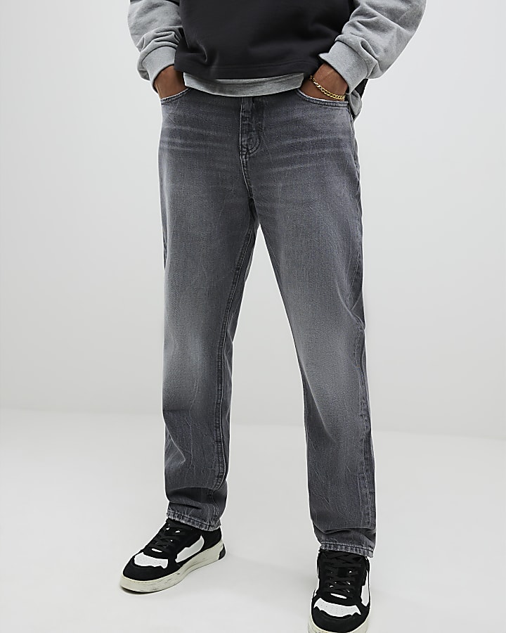 grigio lavato i jeans gamba dritta