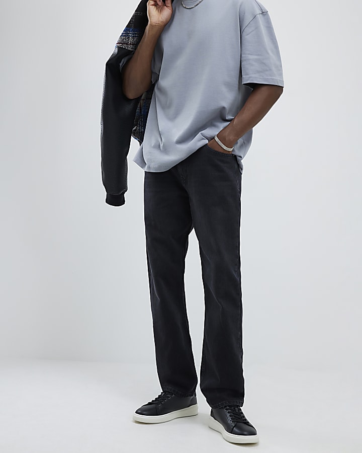 nero lavato gamba dritta jeans