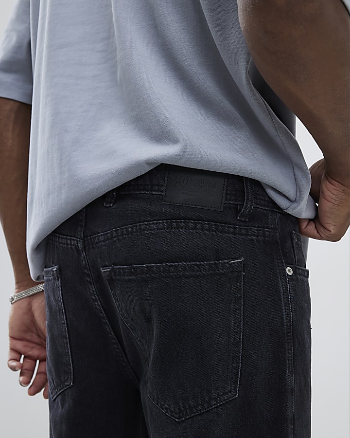 nero lavato gamba dritta jeans