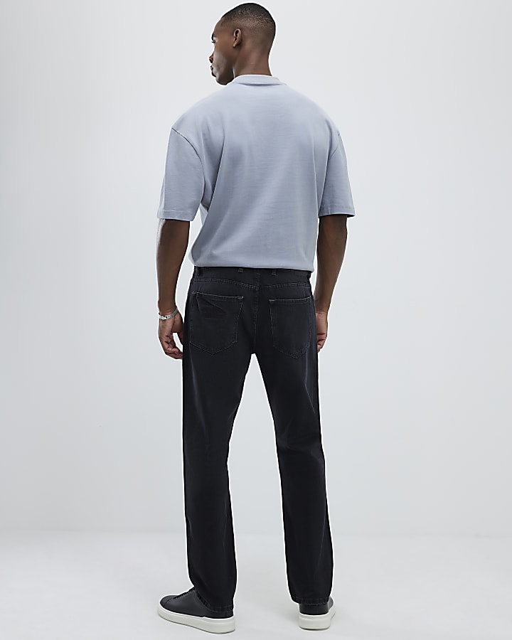 nero lavato gamba dritta jeans