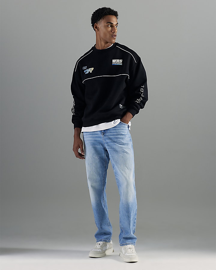 blu denim gamba a tubo mid wash jeans