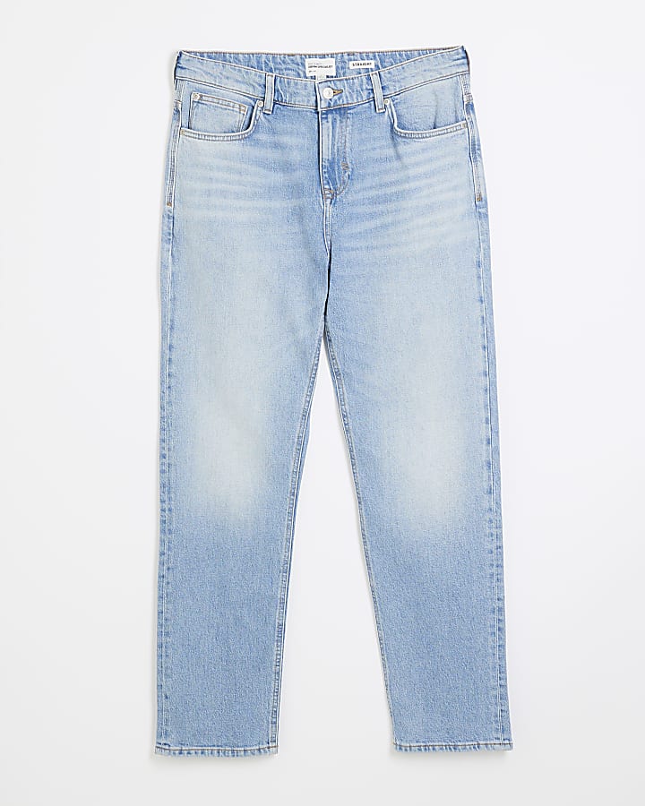 blu denim gamba a tubo mid wash jeans