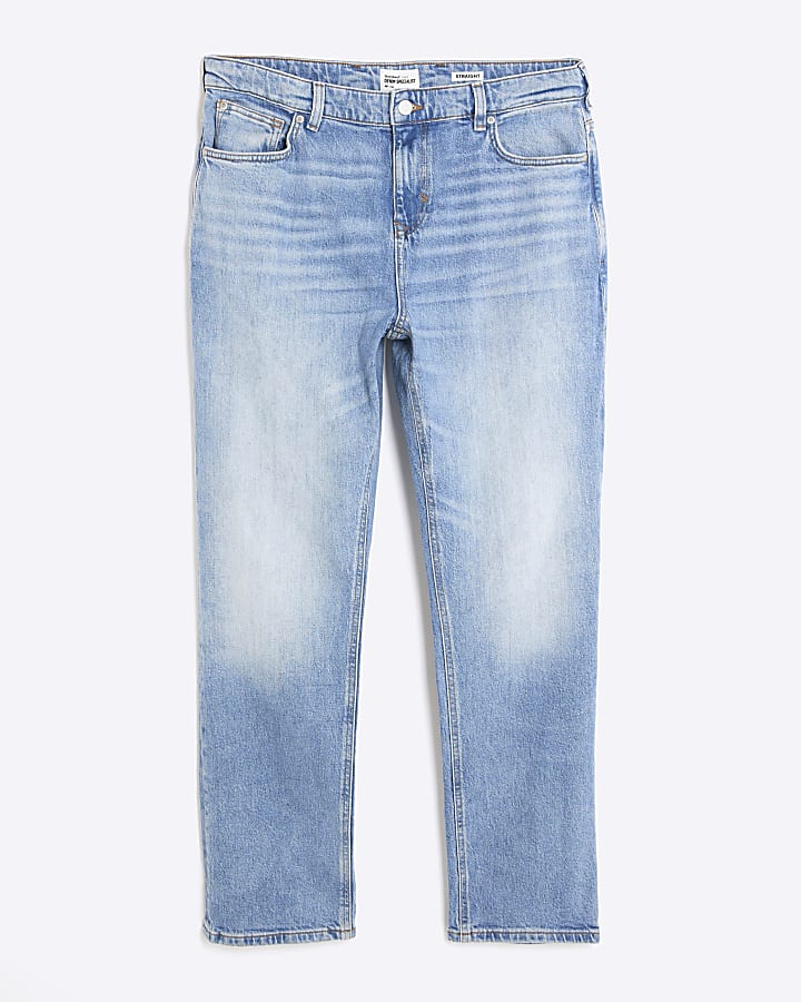 blu denim gamba a tubo mid wash jeans
