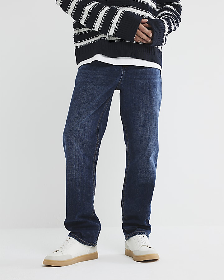 blu demin gamba a tubo mid wash jeans