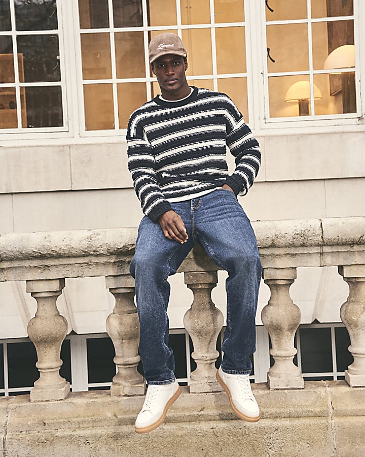 blu demin gamba a tubo mid wash jeans