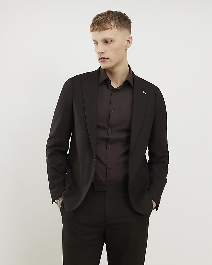 marrone slim fit giacca