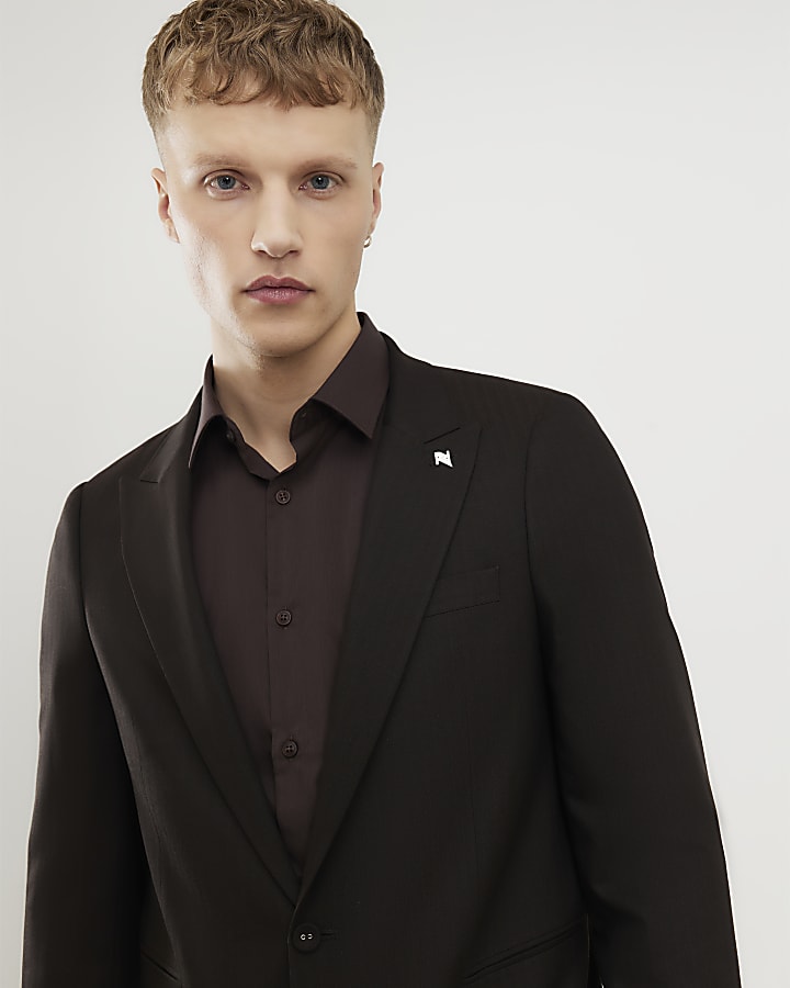 marrone slim fit giacca