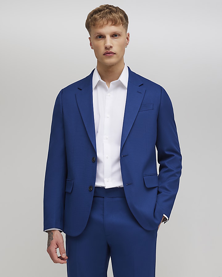blu skinny fit con texture giacca