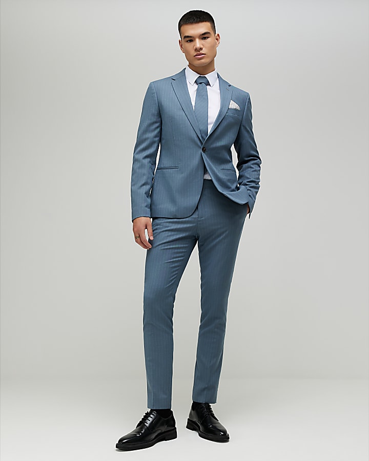 blu skinny fit abito gessato pantaloni