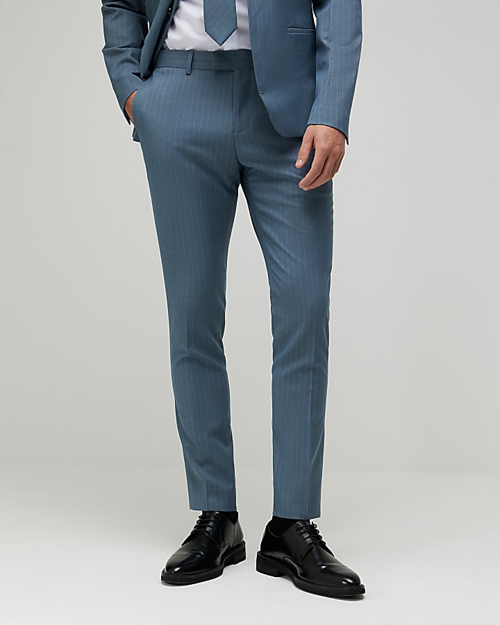 blu skinny fit abito gessato pantaloni