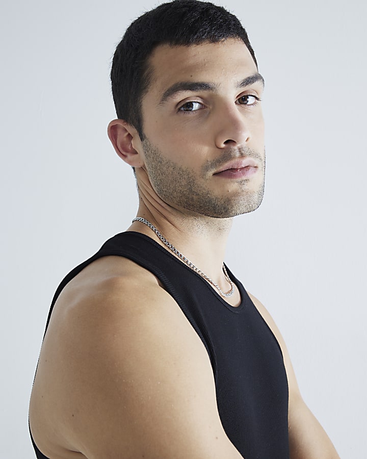 nero 2 pack muscle fit colletto a costine vest