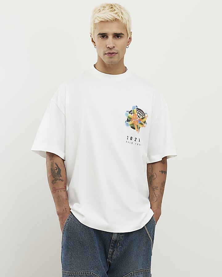 bianco oversize fit tutti i diritti flag t-shirt