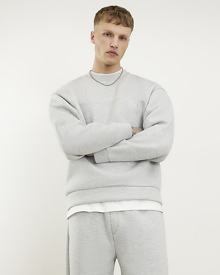 grigio oversize premium ricamato felpa