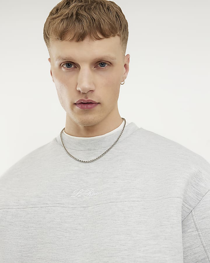 grigio oversize premium ricamato felpa