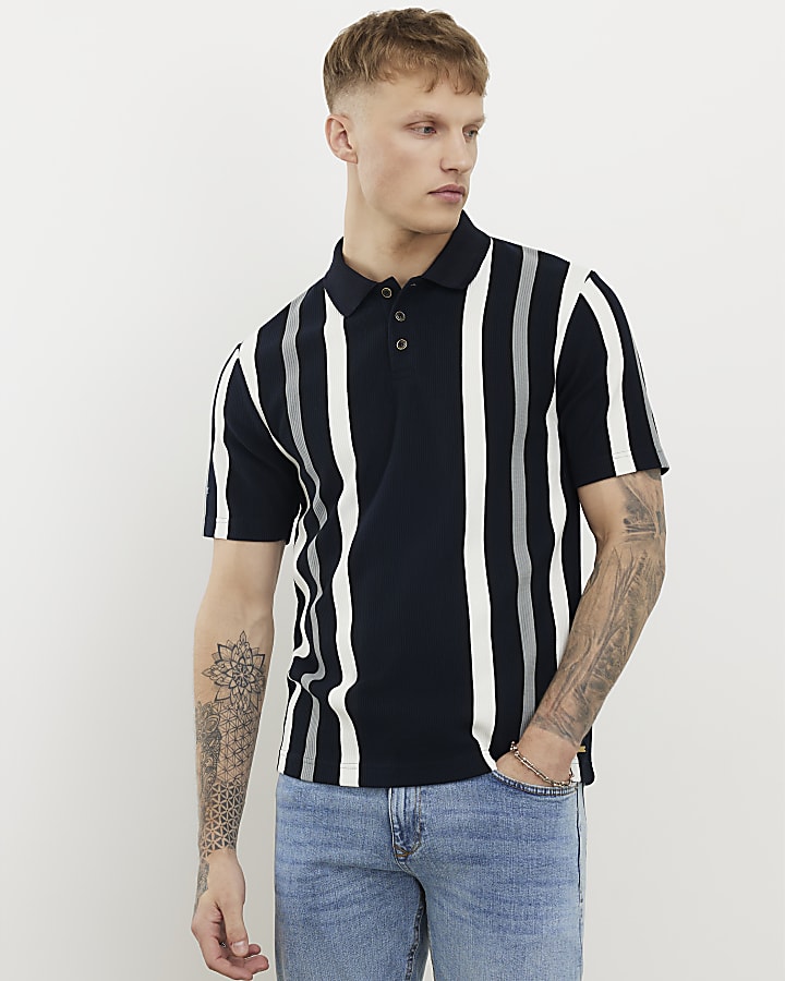 navy slim fit polo shirt stripe