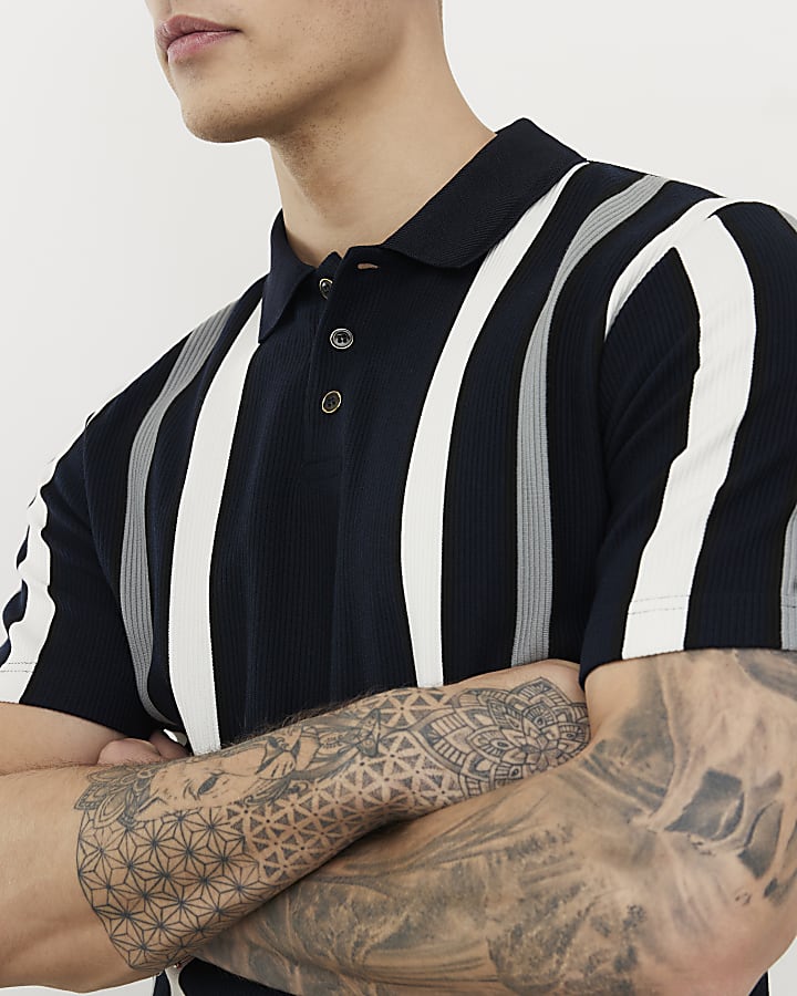 navy slim fit polo shirt stripe