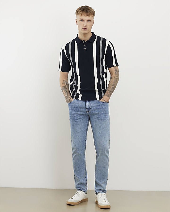 navy slim fit polo shirt stripe
