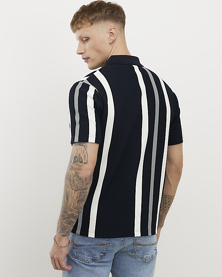 navy slim fit polo shirt stripe