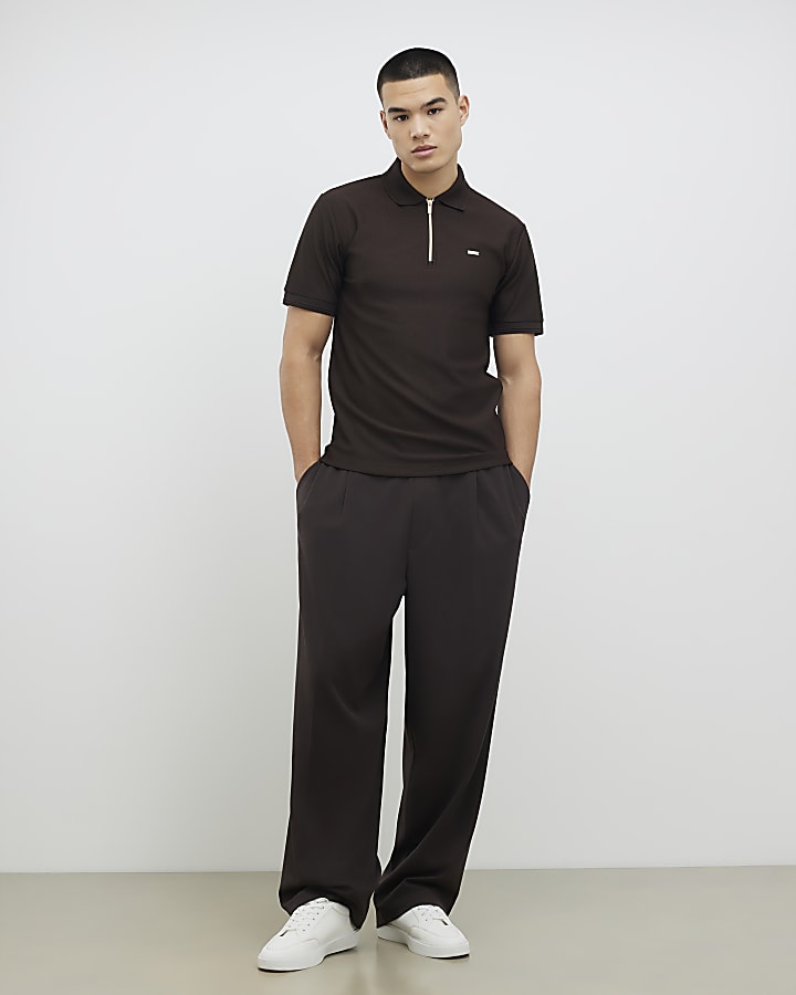 marrone muscle fit polo shirt testurizzata
