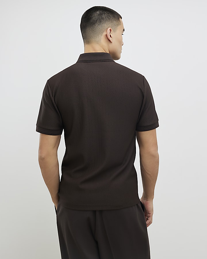 marrone muscle fit polo shirt testurizzata