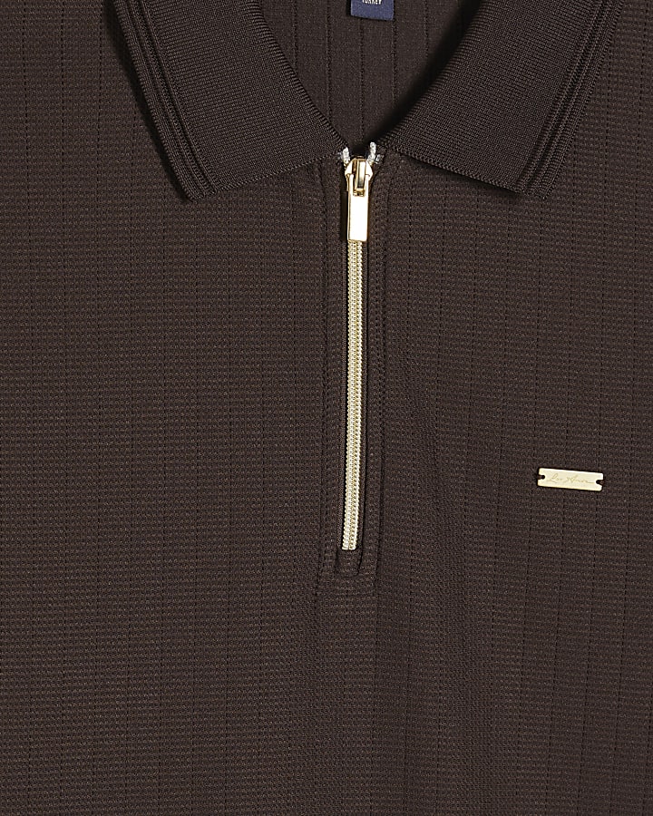 marrone muscle fit polo shirt testurizzata
