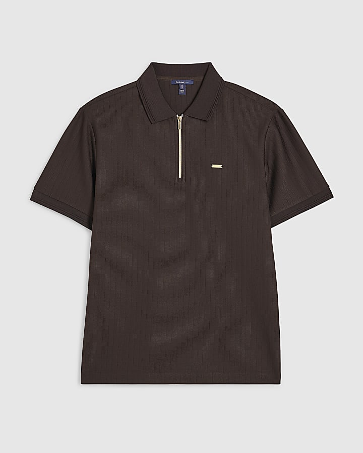 marrone muscle fit polo shirt testurizzata